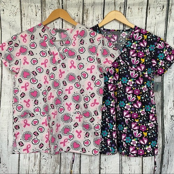 Bannock Court Tops - Bannock Court Medical Scrub Top Set Sz XS Beautiful Patterns Scrubs New
